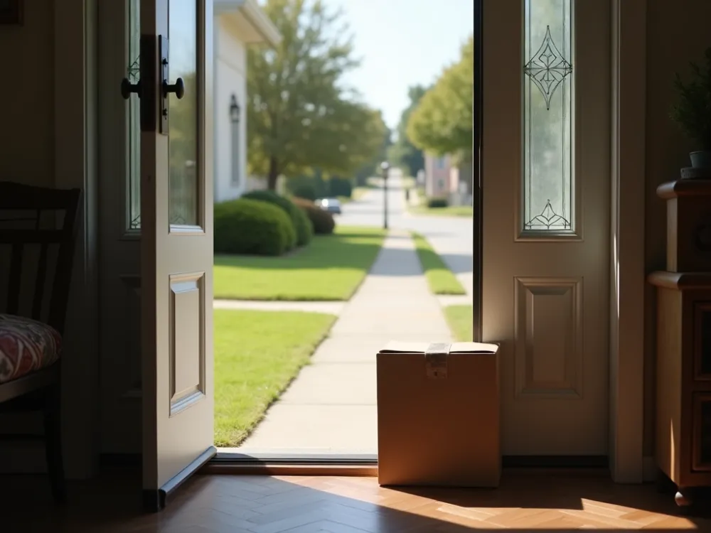 Delivery box left on the front porch of an American home